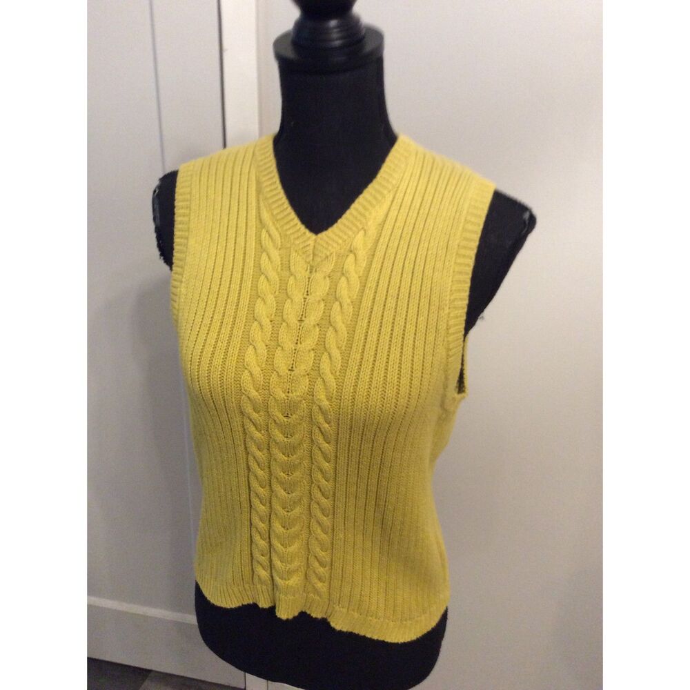 Vintage Golden Vest cable knit sleeveless Cotton Medium Ann Taylor Loft